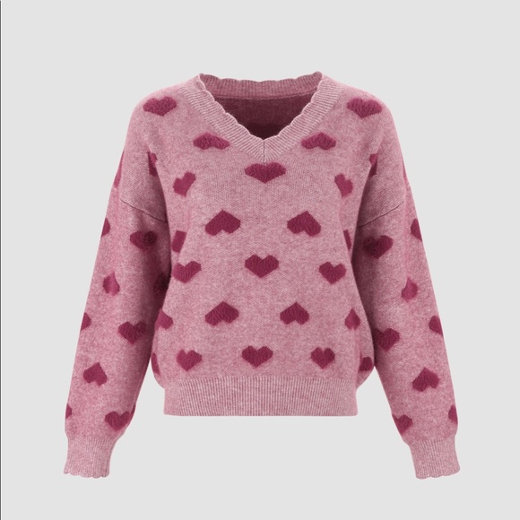 Cider Women’s V-neck Heart Pattern Sweater - Picture 1 of 7